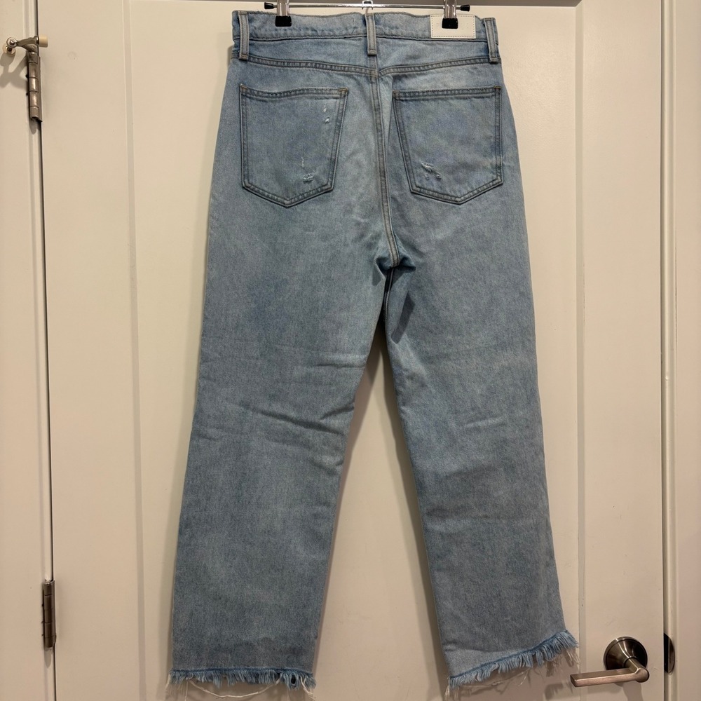 Pistola Distressed High Rise Straight Leg Jeans Light Wash 28 Raw Hem 5110 - Picture 3 of 6